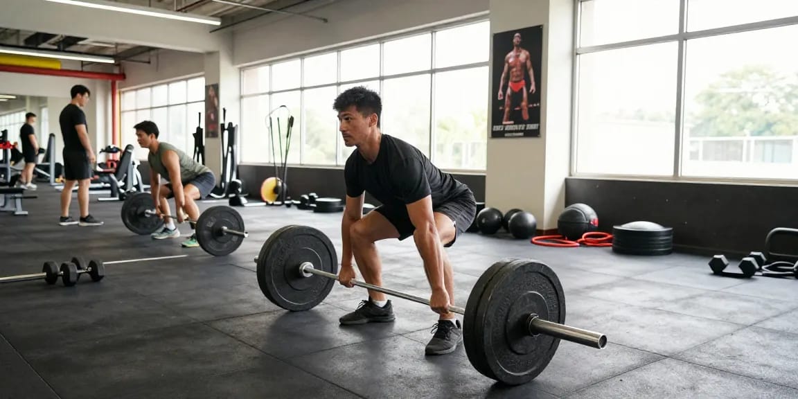 Ein Athlet trainiert mit Deus Medical Anabolika im modernen Fitnessstudio.