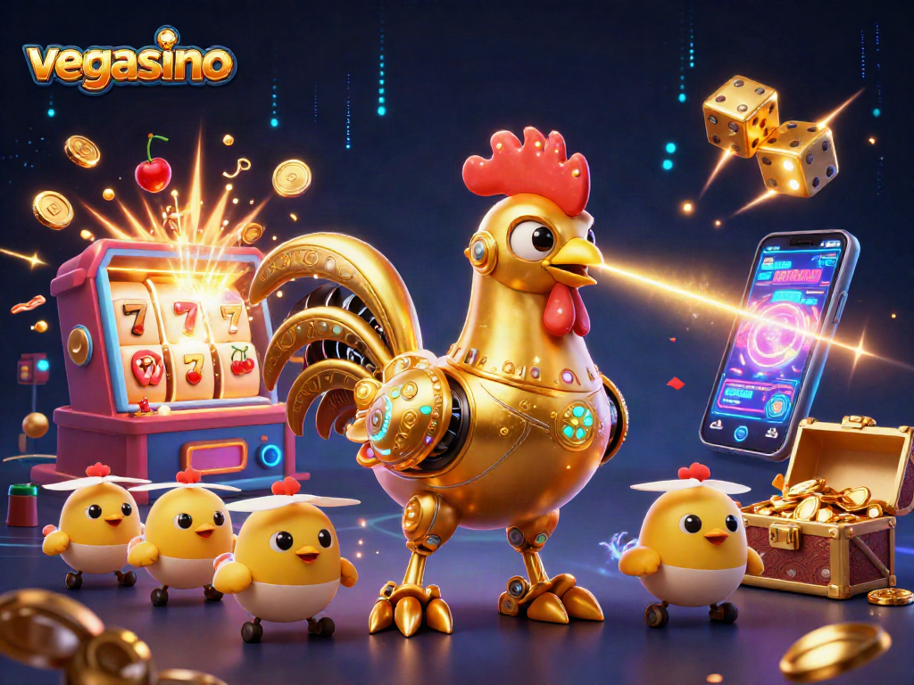 Engage in exciting gaming at vegasino with a festive casino scene full of vibrant elements.
