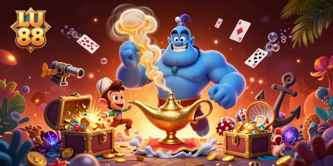 Enjoy winning at LU 88 with a vibrant casino adventure featuring playful characters and treasures.