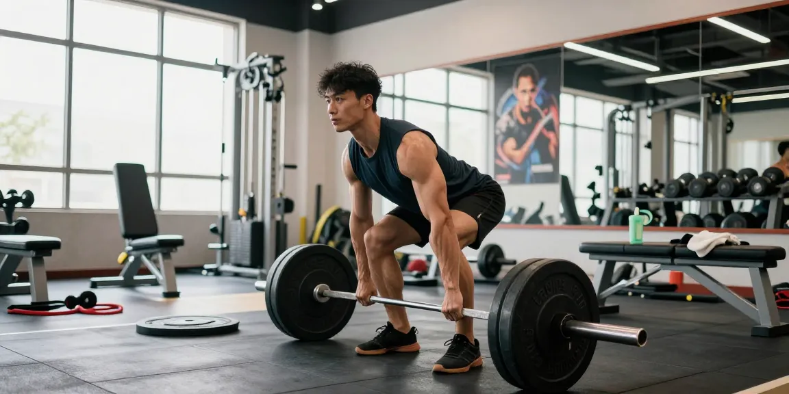 Anabolika Shop Deutschland: Athlet beim Deadlift-Training im modernen Fitnessstudio mit natürlichem Licht und motivierenden Elementen