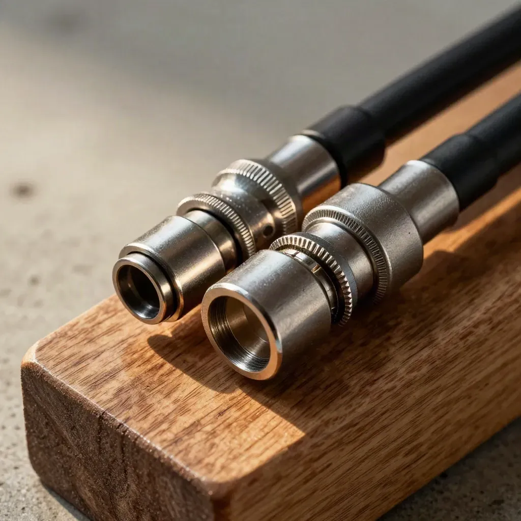 Präziser Prüfstandadapter mit Klammer, Schlauch und Schrauben im Werkstattlicht.