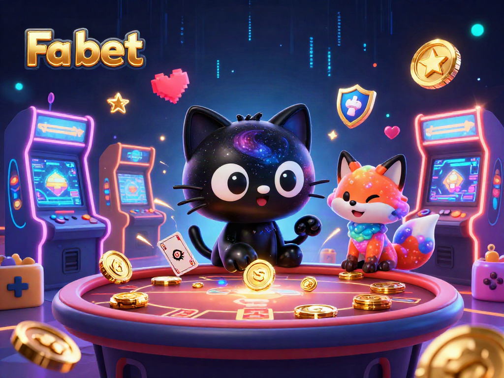 Engage with Fa bet - a vibrant cosmic casino scene illustrating a black hole cat and a galaxy fox, showcasing thrilling gaming.