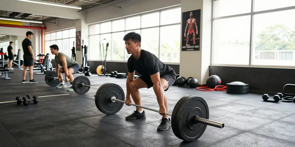 Ein Athlet trainiert mit Deus Medical Anabolika im modernen Fitnessstudio.