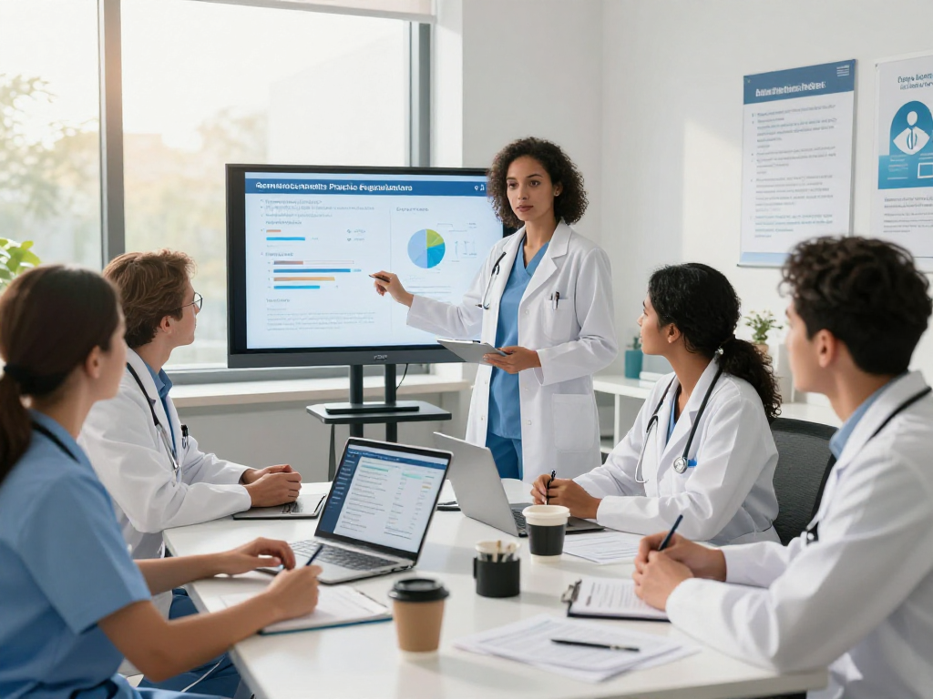 Collaborative discussion on Gemeinschafts practices in a healthcare office focusing on data protection.