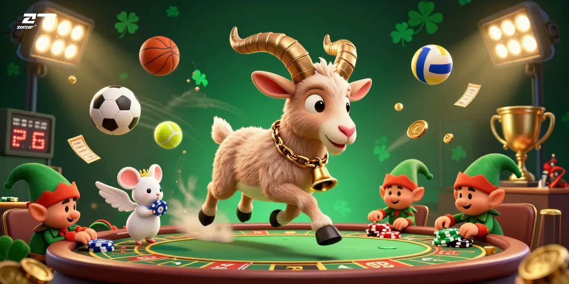 Engage in zoccer sports action with Krampus and playful characters in a vibrant casino setting.