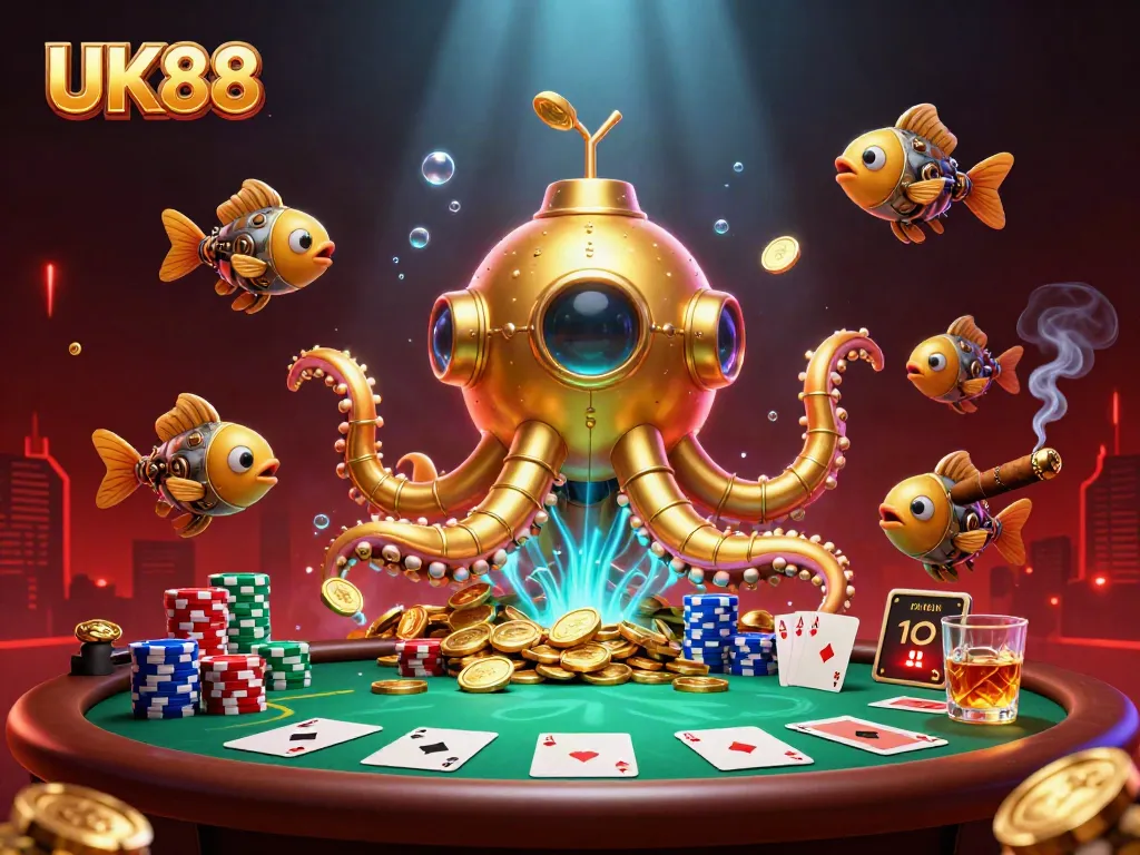 Engage with UK88's exhilarating casino experience featuring a golden kraken in 3D.